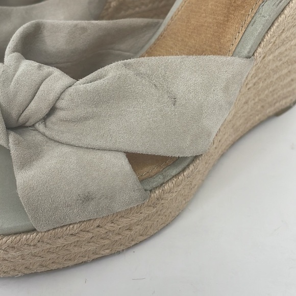 FRYE SANDALS Wedge Heel Shoes Ankle Strap Bow Tan Sage Leather Size 10 - Picture 9 of 13